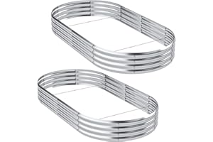 MISAGI Galvanized Raised Garden Bed Outdoor,Oval Large Metal Garden Bed Planter Box,Raised Beds for Gardening,Silver(8×4×1ft) 2PCS