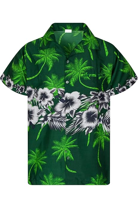 Pacific Legend Men's White Hibiscus Monstera Aloha Shirt, Navy
