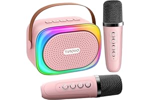 TiMOVO Mini Karaoke Machine, Portable Bluetooth Speaker with 2 Wireless Microphones and LED Lights, Birthday Gifts for Family Home Party, Pink