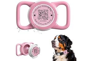 ILFINDYOU Waterproof AirTag Dog Collar Holder for Apple Tracker QR Code Case Pink