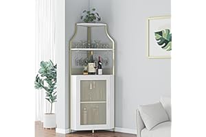 Sunvasagoo Corner Wine Bar Rack Cabinet with Detachable Wine Rack - Corner Bar Liquor Cabinet, Bar Cabinet with Glass Holder,
