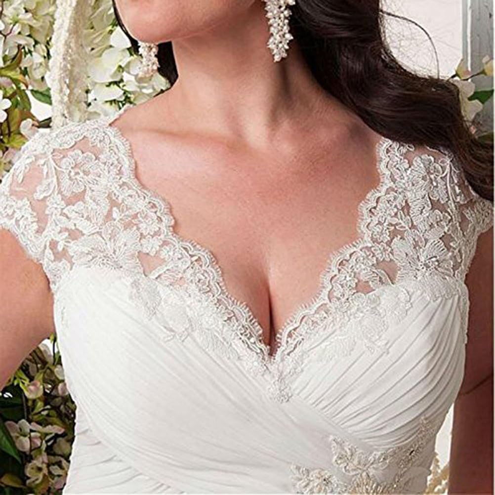YIPEISHA Women's Elegant Applique Lace Wedding Dress V Neck Plus Size Beach Bridal Gowns at  Women’s Clothing store