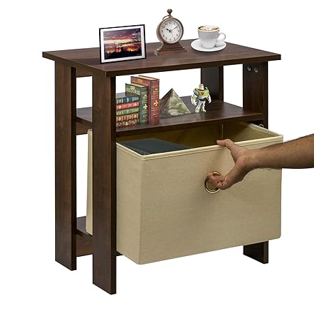 Klaxon Daisy Side Table with 1 Fabric Drawer Chest - Walnut & Cream