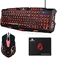 Koolertron Deutsch Mechanische Gaming Tastatur 114 Tasten  Maus Set 3 Farben Beleuchtete (Kabelgebunden, Business-Tastatur, QWERTZ, Deutsche Layout) Schwarz