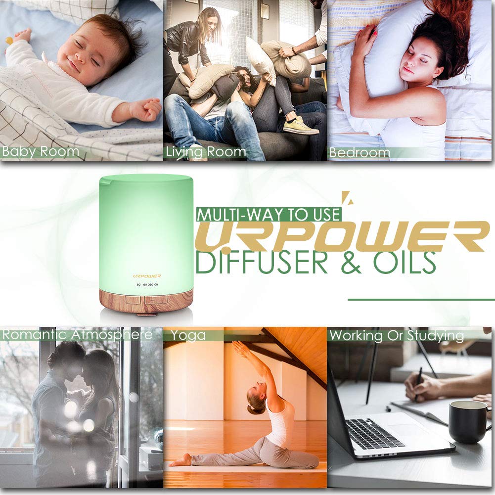 Urpower 300ml Essential Oil Diffuser With 6 Bottles 10ml Most Popular 100 Pure Aromatherapy Essential Oils Aroma Gift Set Cool Mist Humidifier With 15 Lighting Modes Light For Bedroom Home Office Buy