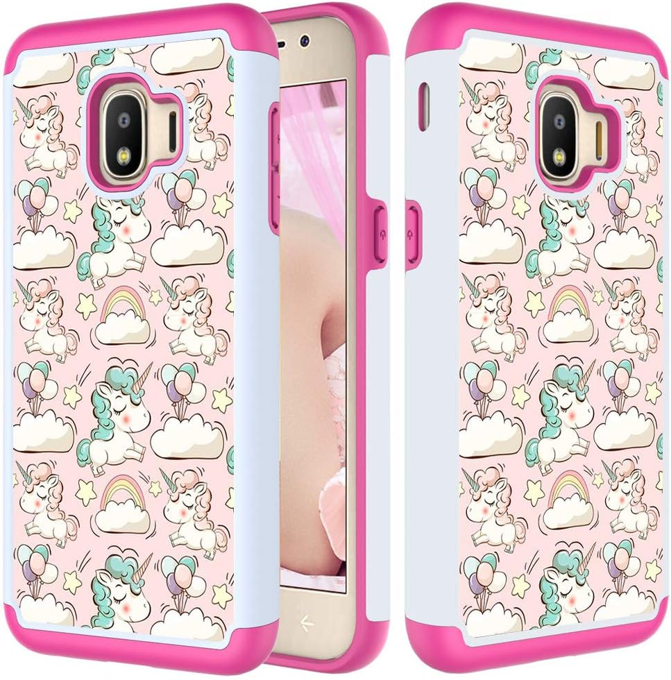 CASE4YOU Bumper Case for Samsung Galaxy J2 Core J260, Galaxy J2 2019/ J2 Dash/ J2 Pure/ J2 Shine, High Impact Cover Shockproof Protection 2 Layers Heavy Duty Tough Defender Cartoon Unicorn Back Cover