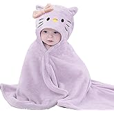 IFaryMes Toddler Bath Towel Baby Towels with Hood 27.5"X55" Ultra Absorbent Soft Bathrobe Blanket Kids Shower Towel for Girls and Boys(Purple-Cat)