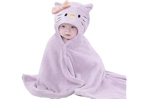 IFaryMes Toddler Bath Towel Baby Towels with Hood 27.5"X55" Ultra Absorbent Soft Bathrobe Blanket Kids Shower Towel for Girls and Boys(Purple-Cat)
