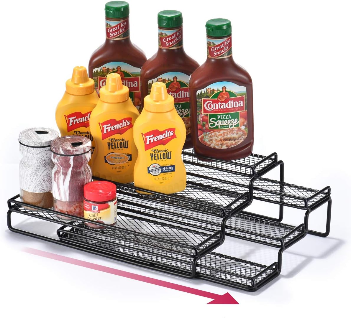 3 Tier Expandable Cabinet Spice Rack Organizer - Step Shelf with Protection Railing (12.5 to 25"W), Black: Home Improvement