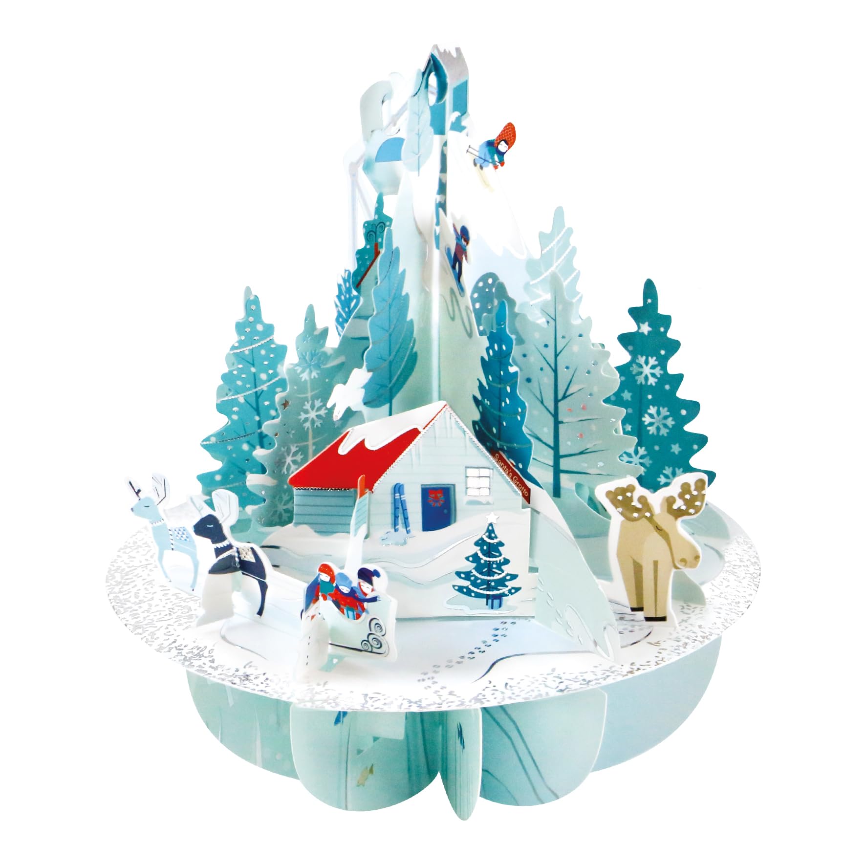 SANTORO Pirouette, Christmas 3D Pop Up Greeting Card - Winter Wonderland - For Kids, For Family, Christmas, Festive, Ski, Snowboard, Sledge