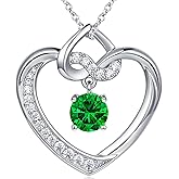 Heart Birthstone Necklaces Gifts for Women Wife, Jewelry for Women Wedding Anniversary Birthday Gifts for Wife Girlfriend Mom Christmas Valentines Gifts S925 Sterling Silver