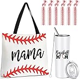 Sieral Baseball Mom Gifts: Canvas Tote Bag, Insulated Travel Mug, Hair Ties, Insulated Cup with Straws for Women Sports Lovers