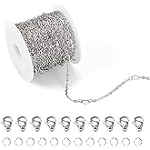 Pandahall 16.4 Feet Stainless Steel Heart Chains Link Hollow Heart Cable Necklace Chains with Jump Rings Lobster Claw Clasps for Bracelet Necklace Jewelry Making