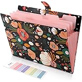 SKYDUE Expanding File Folder with 5 Pockets, Floral Accordion File Organizer for Important Document, Portable Receipt Paper Organizer, School Office Supplies Black
