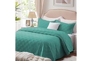 COZYART Teal Quilt Set Full/Queen Size, Bedspread Quilt Sets Soft Lightweight Quilted Coverlet Bedding Sets for All Season, 3 Pieces, 1 Quilt 2 Pillow Shams