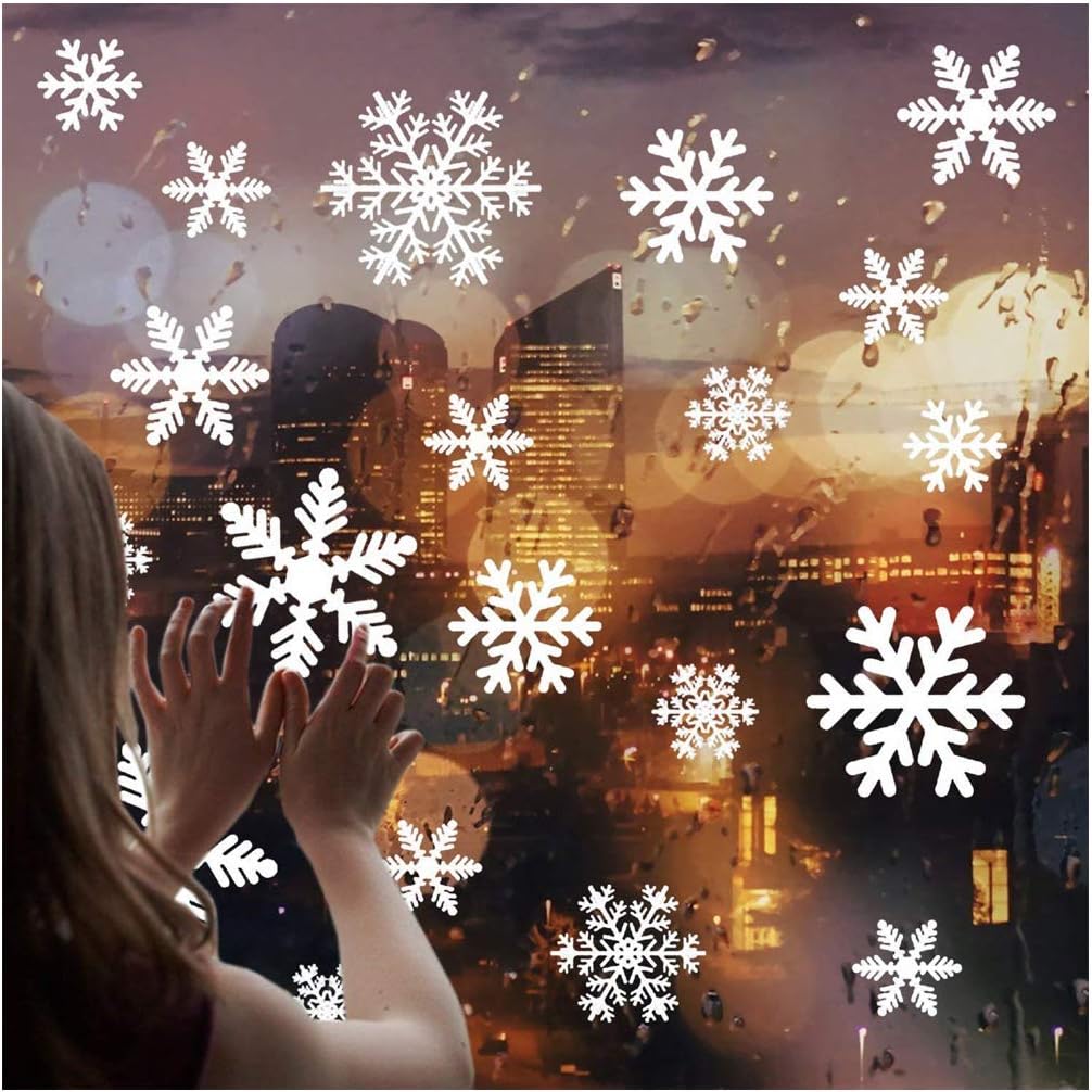 Hasaker 170 Pcs White Snowflakes Window Clings Decal Stickers for Christmas Decorations