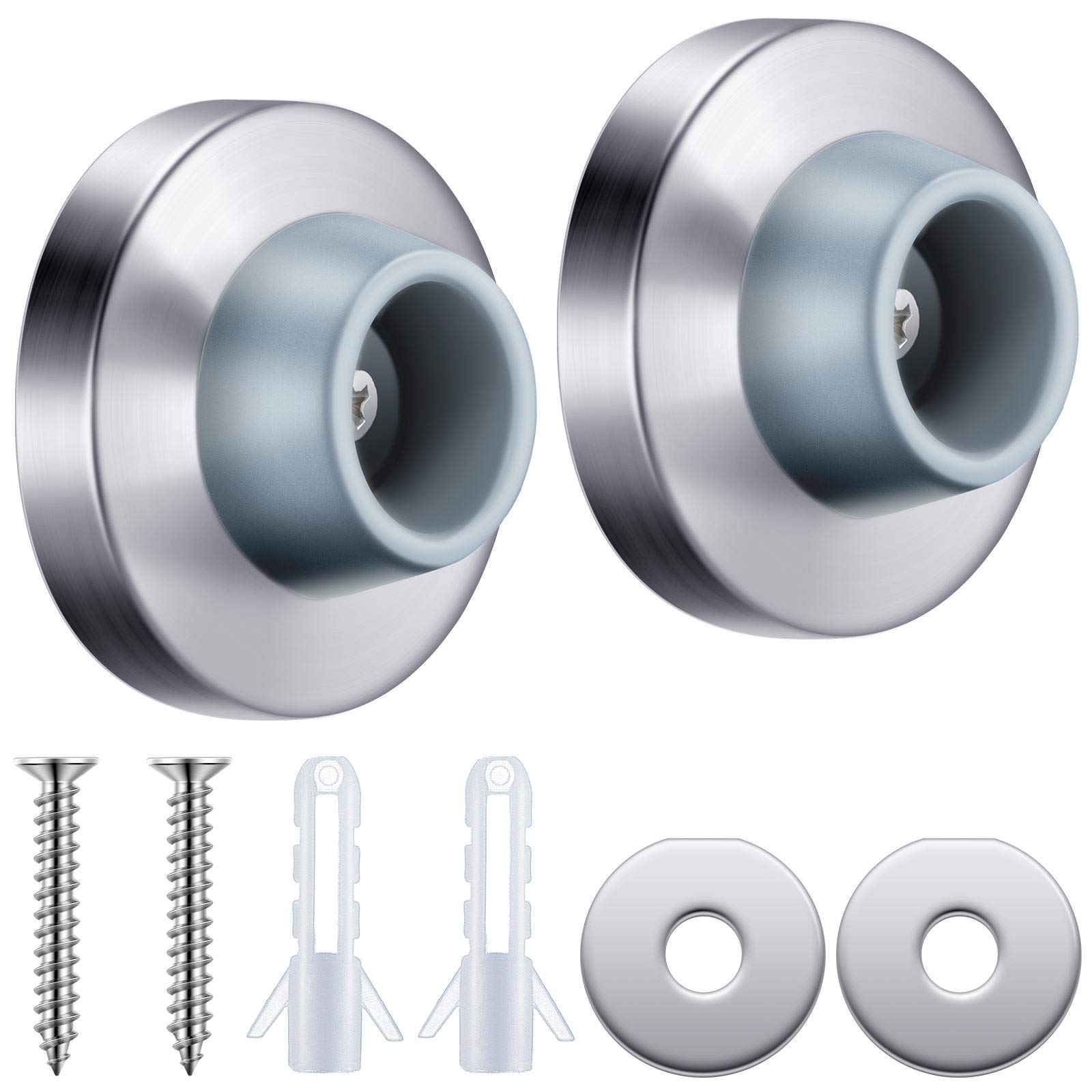 Photo 1 of Concave Door Stopper Wall Door Bumper Stainless Steel Wall Protector Door Stops Wall Mount Flush Bumper with Grey Rubber Concave Door Knob Stopper (Silver,2 Pieces)