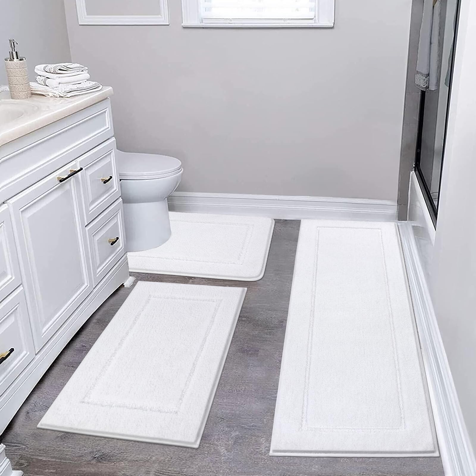 Photo 1 of Pauwer 3 Piece Plush Bath Mat Set, Non Slip Shaggy Bathroom Rugs with U-Shaped Contour Toilet Mat for Bedroom Living Room