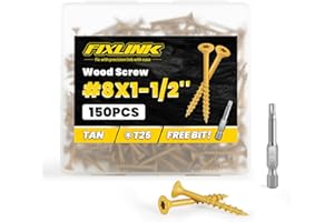 Wood Screws 1-1/2 Inch, FIXLINK Deck Screws #8 x 1-1/2", 150 PCS, Epoxy Coated, T25 Star Bit Above 1000 Hour Salt Spray Coating Outdoor Decking Screws Excellent Rust Resistant for Outdoor Wood Fence