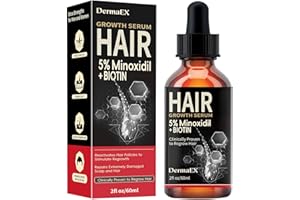DERMAEX Hair Growth Serum, 5% Minoxidil & Biotin for Hair Growth for Women & Men, Hair Loss Treatments, Hair Regrowth Treatment for Thicker Longer Fuller Hair, 2 Fl Oz 1