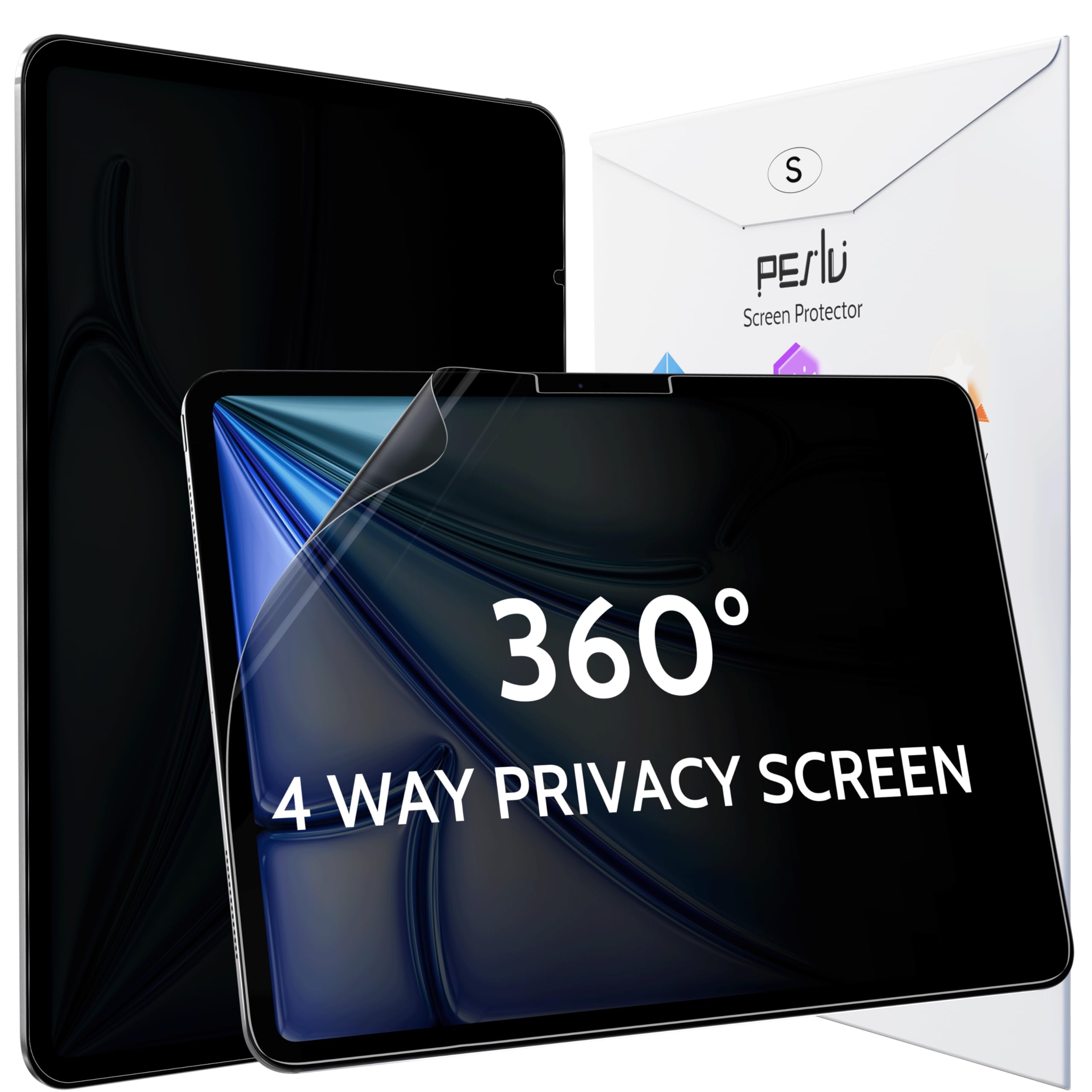 Photo 1 of Peslv 360° Privacy Screen for iPad Air 13 Inch 2024/2025 (M2/M3, 6th/7th Gen), Anti Glare Blue Light Spy Filter Private Cover, High Sensitive Bubble-Free Easy Install Black Security Protector