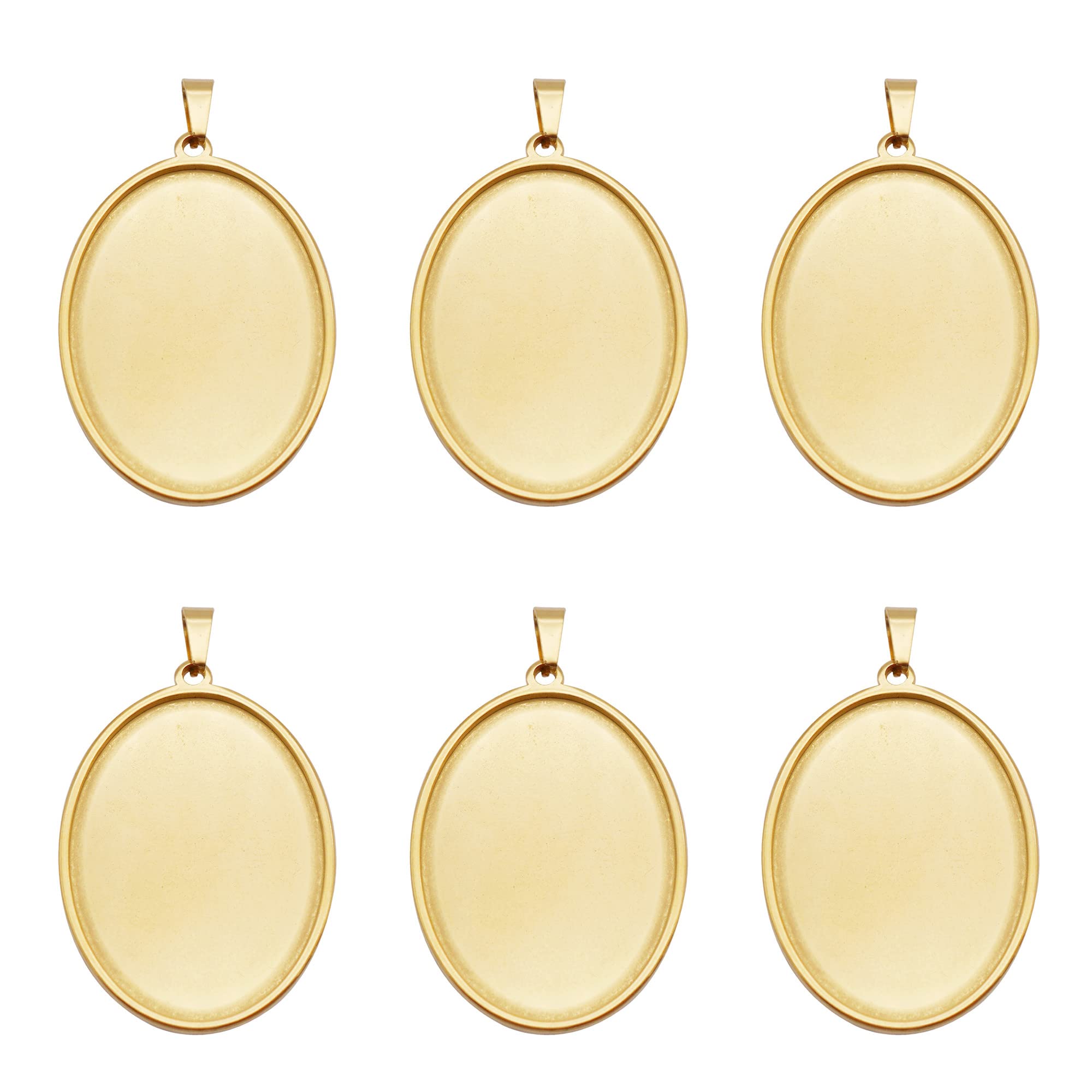 Julie Wang 10pcs Stainless Steel Base Settings Charm Gold Color Oval Blank Bezel Frames Pendant Trays Fit Cameo Cabochons Jewellery Making 40x30mm