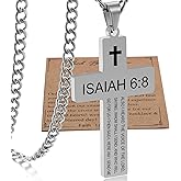 SKQIR Cross Necklace for Men with Bible Verse, Christian Religious Scripture First Communion Cross Chain Pendant for Boys Jewelry Easter Basket Essentials Stuffers Graduation Gifts