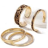 PUOSUO Leopard Bangle Bracelets for Women,Gold Bangle Bracelet, 4Pcs Set Stack Statement Bracelets Cheetah Gold Jewelry Stackable Cuff Gift