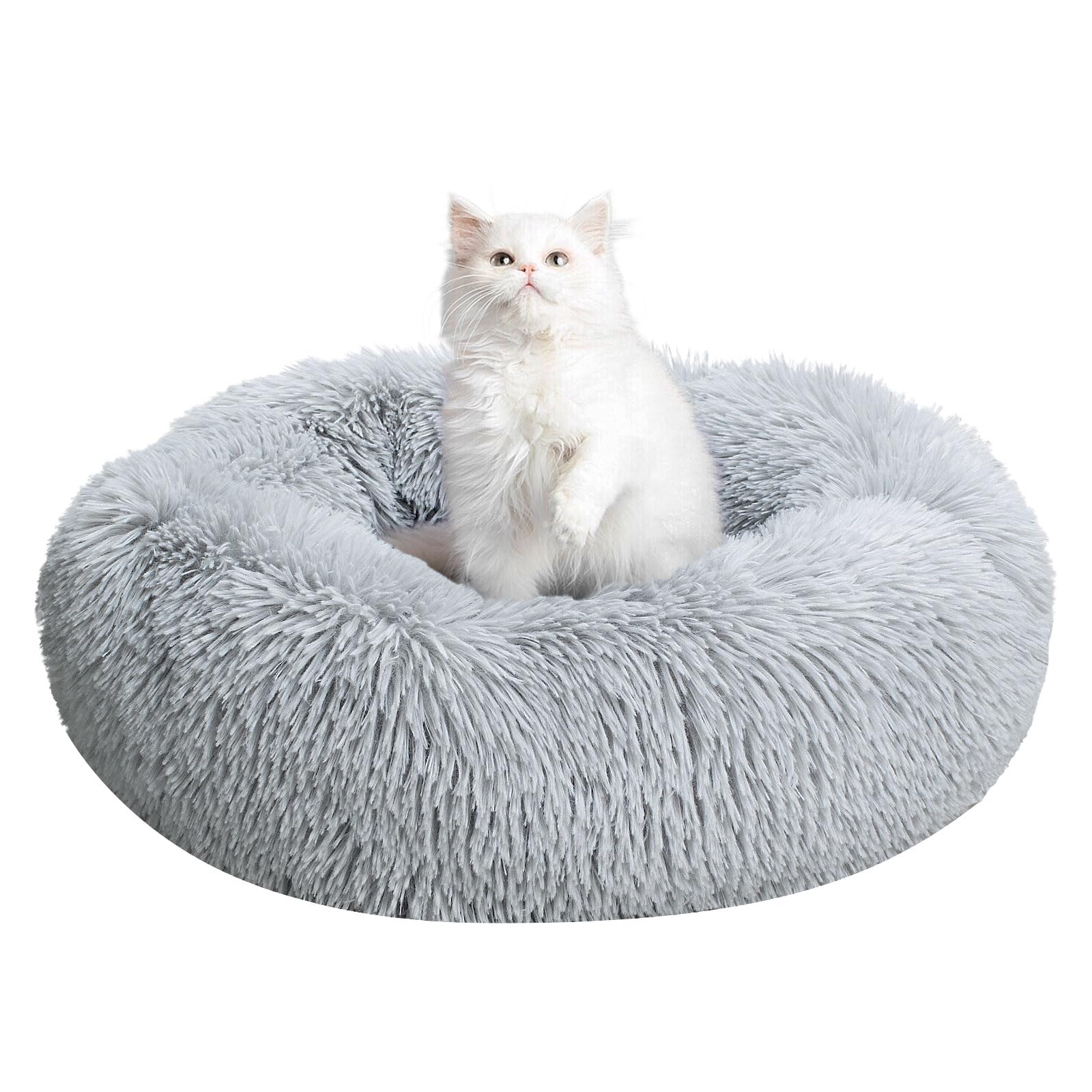 TOHDNC Cat Dog Round Bed, 50cm Cozy Plush Pet Bed Cuddler with Non-Slip Bottom For Small Medium Pets Calming Bed Nest (Light Grey)