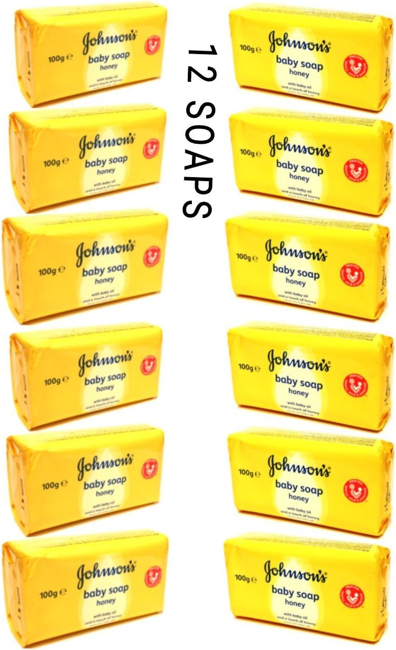 12 PCS JOHNSONS BABY SOAP JONEY with Baby Oil and A Touch of Honey Leaves 100G