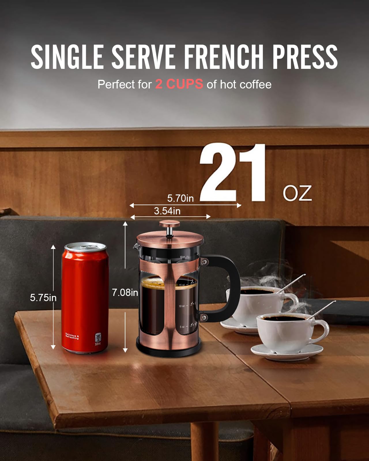 BAYKA French Press Coffee Maker, Borosilicate Glass and Stainless Steel Coffee Press, Cold Brew Coffee Brewer Tea Press, Bronze, 600ml