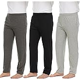 Men's 100% Cotton Jersey Active Lounge Sleep Pajama Pants for Men - 3 Pack