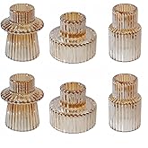 Double Sided Vintage Ribbed Taper Glass Candle Holders,Tea Candle Holder for Table Centerpieces, Wedding Decorations and Dinner Parties (Gold, 6PCS)