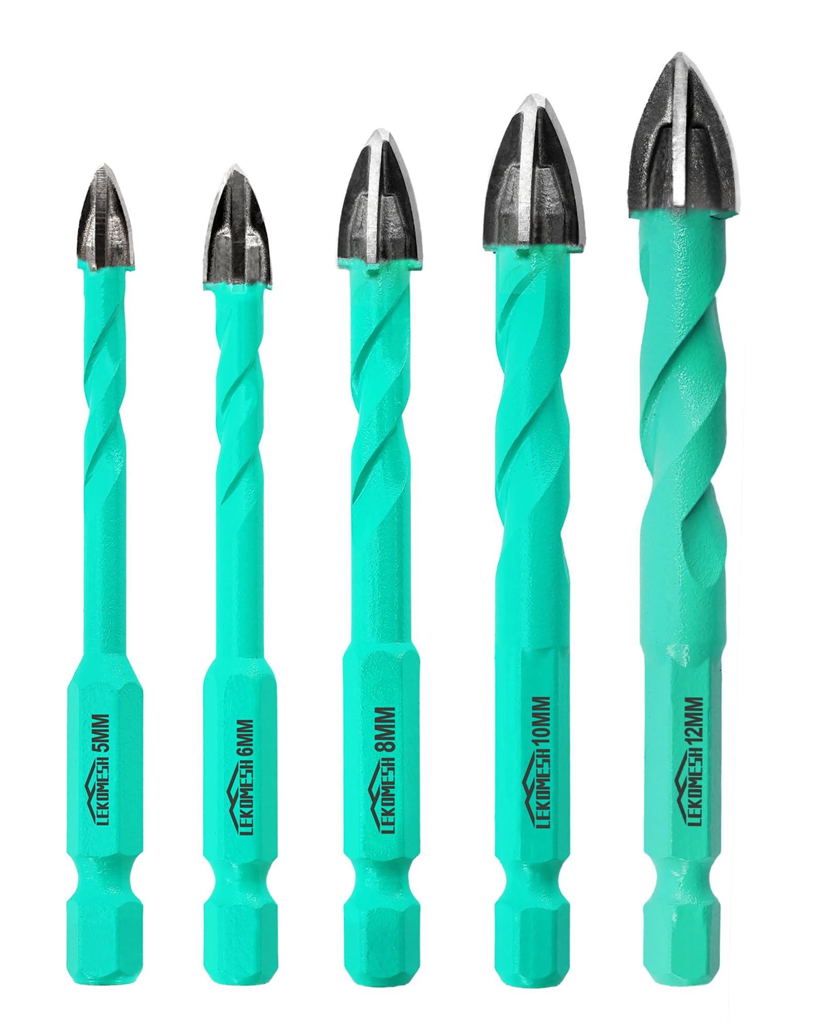 Masonry Drill Bits Set - LEKOMESH 5pcs 5/6/8/10/12mm Carbide Tip Drill Bits for Concrete, Brick, Ceramic Tile, Marble, Wood & Plastic, Quick Change Hex Shank