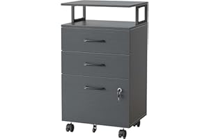 FEZIBO File Cabinet with Lock for Home Office, 3-Drawer Rolling Filing Cabinet, Home Office File Cabinet for A4/Letter/Legal Size, Printer Stand, Wooden Storage Cabinet, Black