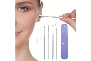 6 Pcs Stainless Steel Ear Pick Set – Purple Leather Pouch – Earwax Removal Kit with Cleaning Brush & Storage Bag