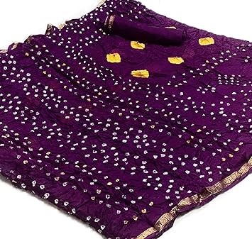 Fexmy Fashion Womens Cotton Silk Weaving Border Work Bandhani Bandhej Saree With Blouse Piece (Wine)