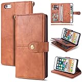 iPhone 6 Plus Wallet Case,Kudex Heavy Duty Impact Resistant Protective Shockproof Leather Folio Flip Magnetic Card Slot Stand with Wrist Strap Case Cover for iPhone 6 Plus / 6S Plus 5.5'' (Brown)