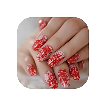 Amazon Com Nude Coffin Fake Nails Medium Size Red Bloody Ballerina Press On Fingernails Halloween Nail Art L5085 Beauty