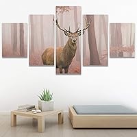 SIGNWIN 5 Panel Canvas Wall Art Modern Art Animals Dramatic Elephants Giraffe Multicolor Photography Southwest for Home Decorations Ready to Hang - 60