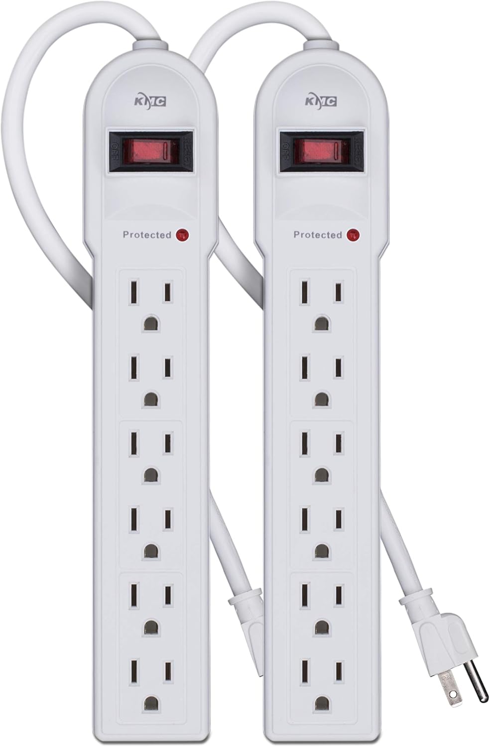 KMC 6-Outlet Surge Protector Power Strip 2-Pack, Overload Protection, 4-Foot Cord, 900 Joule - White: Electronics