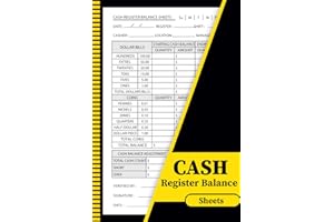 Cash Register Balance Sheets: Daily Drawer Count Log Book for Tracking Cash, Deposits, and Coins