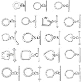 Craftdady 38pcs Toggle Jewelry Clasps Heart Ring Flower Necklace Bracelet Toggle Clasps Platinum Connectors Metal Bar T-Bar Closure for DIY Craft Jewelry Making 12.5-18.5 mm