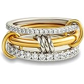 Bopiu Gold Stackable Rings for Women Non Tarnish, 18k Gold Plated Cubic Zirconia Rings, Silver Gold Multi Ring Mixed Metals Stack Rings Set