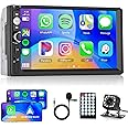 7 Inch Double Din Car Radio with Carplay Android Auto, Hodozzy Touch Screen Car Radio Support Bluetooth Mirror Link Backup Camera SWC USB/TF/AUX FM Car Radio Receiver