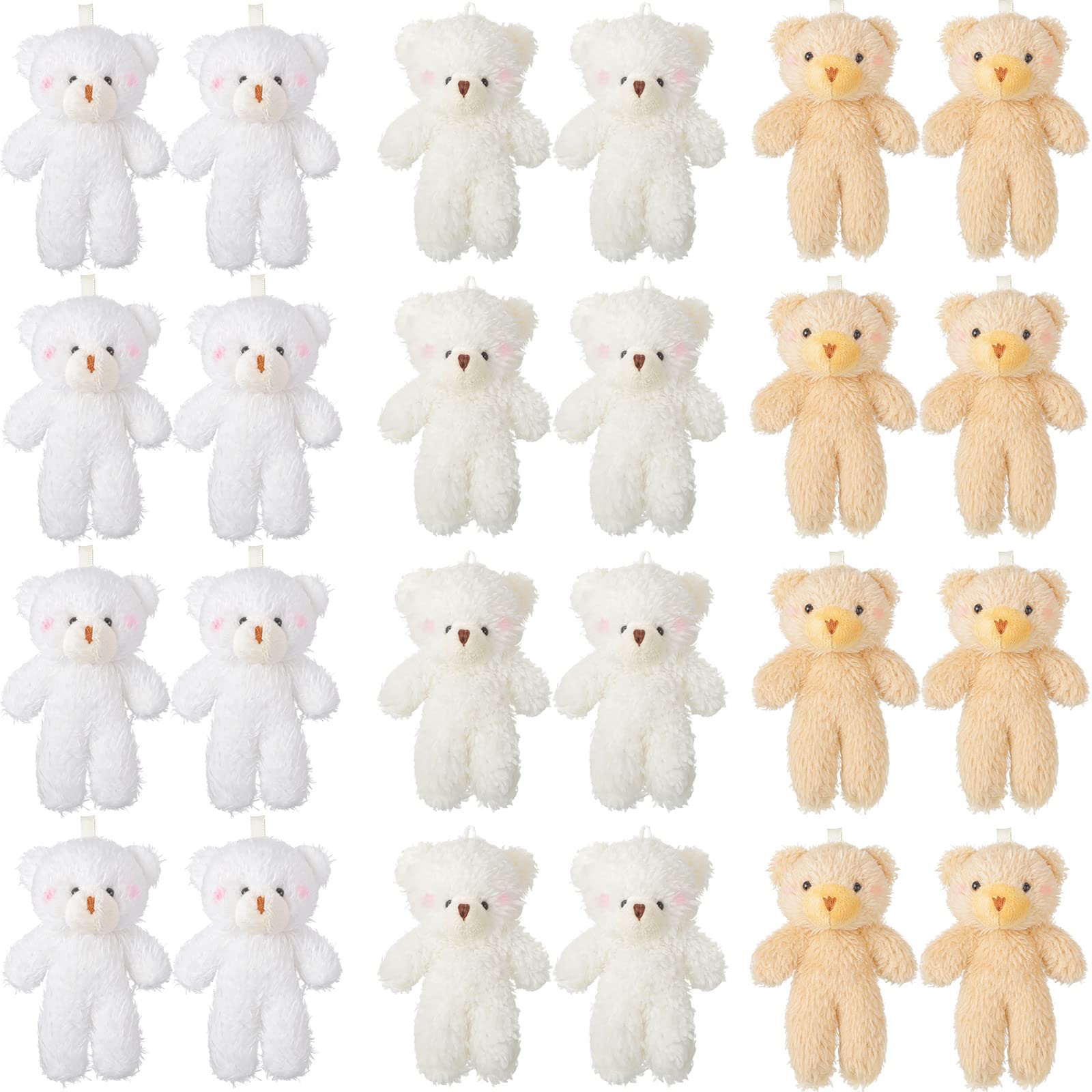 Skylety 24 Pieces Mini Bear Toy 4.7 Inches Stuffed Tiny Jointed Soft Tiny Bear Doll for DIY Keychain Birthday Wedding Xmas Decorations Party Favor (Blush Style, Beige Series)