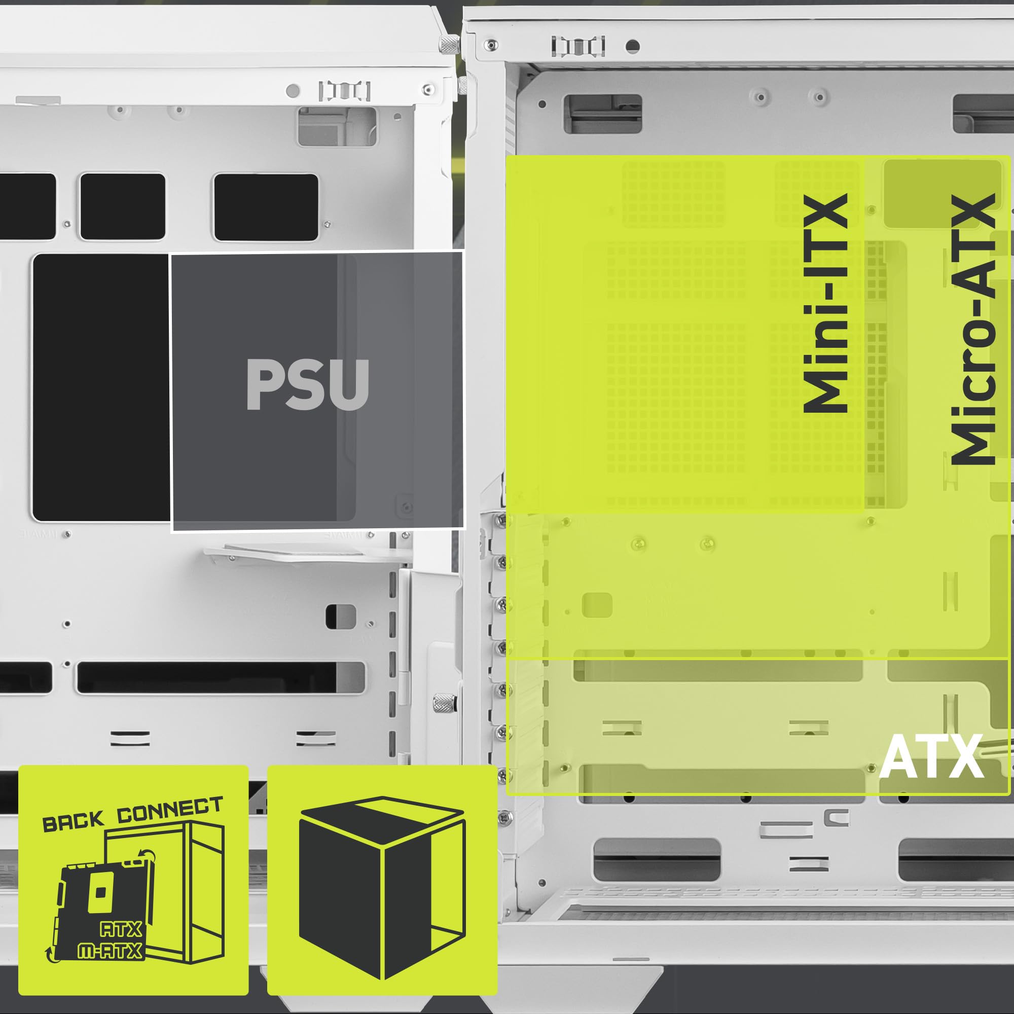 MSI MAG PANO 100L PZ White - Premium Mid-Tower Gaming PC Case - Tempered Glass Side Panel - Liquid Cooling Support up to 360mm Radiator - White Color Case