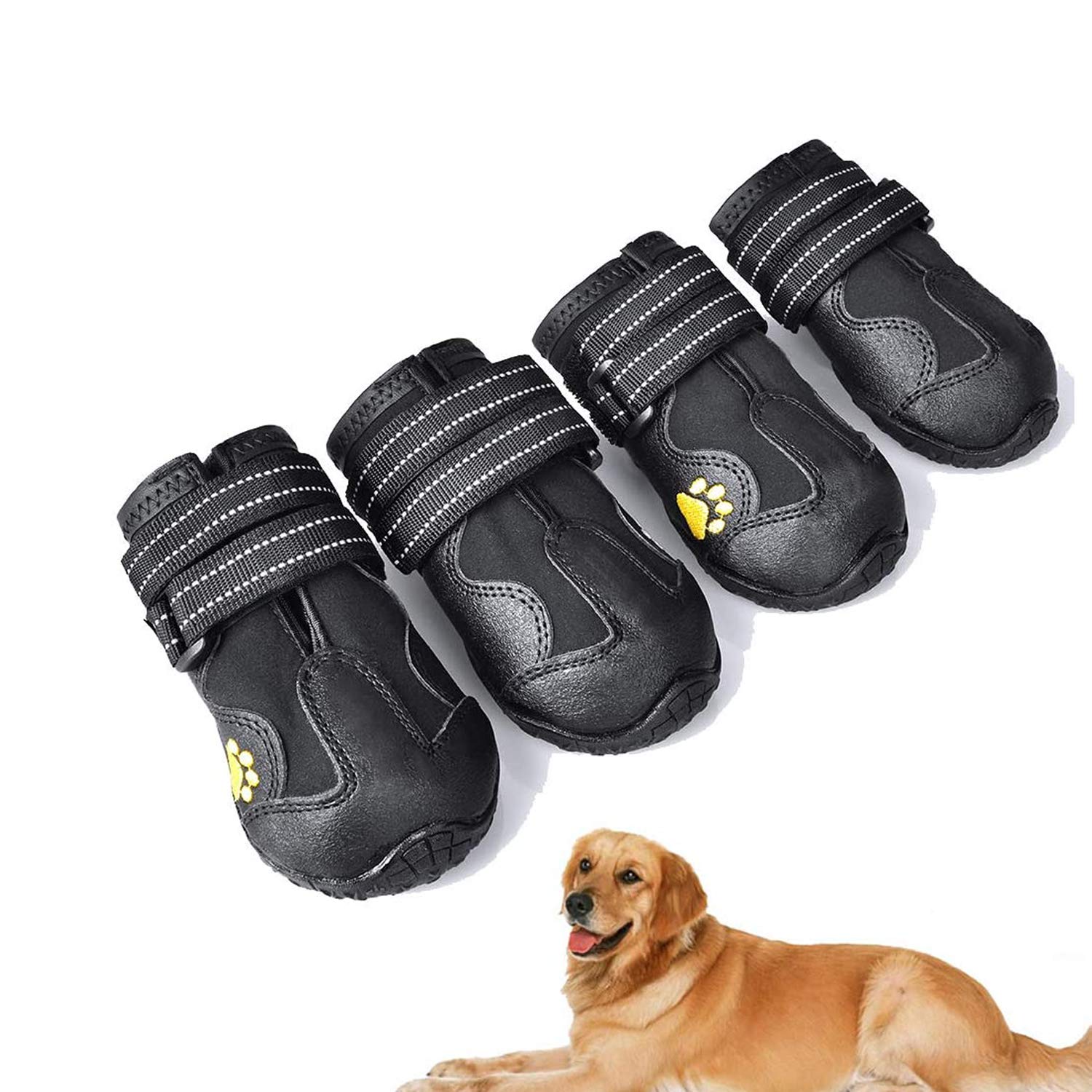 Havenfly Protective Dog Boots,4 PCS Waterproof Dog Shoes with Adjustable Straps Reflective,Dog Shoes with Wear-resistant and Rugged Anti-Slip Sole for Small Medium Large Dogs (7)