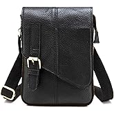 Le'aokuu Mens Genuine Leather Small Messenger Shoulder Satchel Phone Pouch Belt Waist Bag Pack