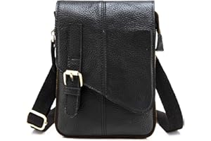 Le'aokuu Mens Genuine Leather Small Messenger Shoulder Satchel Phone Pouch Belt Fanny Waist Bag Pack